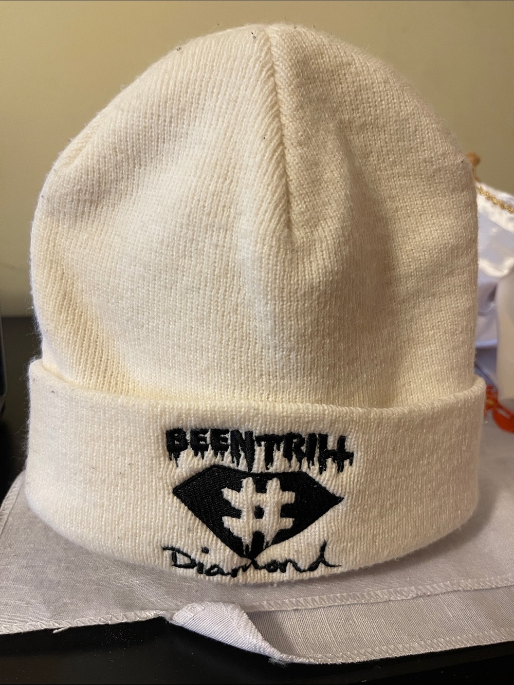 Diamond Supply Co. Cream Beanie with Black Embroidered Been Trill Logo